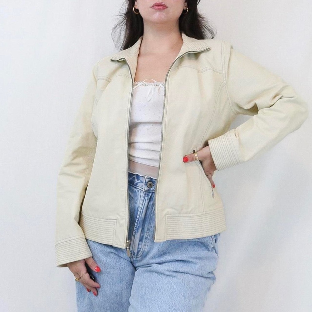 NWT VINTAGE USA Genuine Leather Biker Jacket in Bone Classic Winter Festival